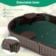 Detachable corner seats of the brown sandbox, designed for kids, with a bottom liner for outdoor play and easy.