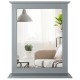 Wall-mounted gray vanity mirror with shelf, featuring high-definition reflection and elegant design for versatile home.