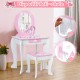 Kids wooden makeup dressing table set with mirror and drawer, featuring cute patterns and anti-toppling device for.