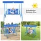 Front view of the outdoor kids patio swing bench with adjustable canopy, featuring a playful puppy pattern for two.