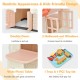 Kid’s playhouse toy set in pink with double doors, 2 windows, picnic table, and 7-piece toy set for imaginative play.