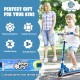 Folding adjustable height kids kick scooter in blue with LED flashing wheels, designed for ages 3 and up, perfect for.
