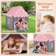 Kids playhouse tent in pink with star lights, featuring a soft mat, mesh windows, and breathable curtains for outdoor.