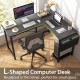 L-shaped dark gray computer desk with storage pocket and CPU stand, ideal for small spaces and versatile layouts.