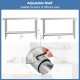 Stainless steel kitchen prep table with adjustable undershelf, featuring galvanized legs for stability and easy.