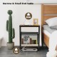 Narrow end table with a mesh magazine holder sling, sturdy steel base, and a wide tabletop for small spaces.