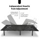 Queen size adjustable bed base frame showing independent head and foot incline, featuring wireless remote control and.