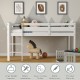 Wooden twin low loft bunk bed in white with guard rail and ladder, ideal for maximizing space in kids' rooms.