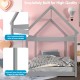 Gray kids platform floor bed with roof, featuring a thickened frame for stability and heavy-duty slats for durability.