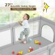 Extra-large gray safety baby fence with 27'' height, featuring 50 ocean balls for fun and secure playtime.
