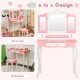 Kids pink vanity table with tri-folding mirror and detachable design, perfect for play or study in a child's room.
