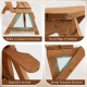 Detail of the sturdy triangular structure of the 2-in-1 wooden picnic table bench with a natural finish.