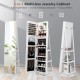 360° rotating white jewelry cabinet with full-length mirror, LED lighting, and organized storage for makeup and.
