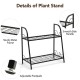 2-tier patio metal plant stand with sturdy frame, adjustable footpads, and smooth side handles for easy mobility.