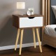End side storage drawer nightstand with solid wooden legs, featuring a smooth sliding drawer, perfect for bedroom decor.