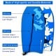 Blue bodyboard with EPS core, XPE deck, and HDPE slick bottom, designed for strong buoyancy and comfort in water sports.
