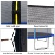 Close-up of the safety lock and zipper on the 15 feet outdoor trampoline with safety enclosure net for secure use.