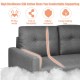 Gray modern loveseat sofa with cloth cushion, featuring solid rubber wood legs for stability and comfort in any living.