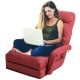 Folding lazy floor chair sofa in red with armrests and pillow, adjustable for comfort in living room or dorm use.