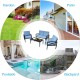 4-piece patio furniture set featuring cushioned loveseat and chairs with aluminum frame, perfect for outdoor relaxation.