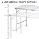 Height adjustable folding camping table showing two height settings, made of premium aluminum and waterproof surface.
