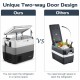 70 Quart Portable Electric Car Camping Cooler with unique two-way door design, ideal for outdoor use and easy access.