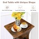 Compact C-shape side table in rustic brown with natural wood grain, perfect for snacks and books in any room.