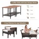 Two coffee tables with extra storage shelves in a patio rattan furniture set, ideal for outdoor snacks and drinks.