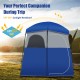 Double-room camping toilet tent in blue, made of waterproof polyester, ideal for outdoor showers and changing clothes.