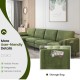 L-shaped 4-seat sectional sofa in army green suede with side pocket, USB ports, and soft back cushions for comfort.