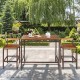 Patio rattan wicker bar dining set with acacia wood top, featuring a table and two chairs, perfect for outdoor use.