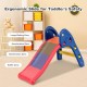 Folding plastic slide for toddlers featuring easy climb steps, safety handrails, and stable triangular base for outdoor.