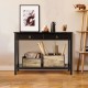 Black console table with 2 drawers and open shelf, perfect for entryway or living room storage and decoration.