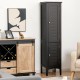 Freestanding black bathroom storage cabinet made of MDF with raised feet, offering compact storage for small spaces.