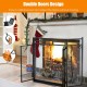 3-panel folding wrought iron fireplace screen in black with tools set, designed for safety and convenience near fires.