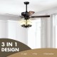 50-inch noiseless ceiling fan light in black with explosion-proof glass lampshades, ideal for home decoration and air.