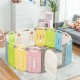 Colorful 14-panel foldable baby playpen made of safe HDPE, featuring a safety lock and educational toys for fun.