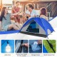 4-person blue pop-up camping tent with double-sided zipper, storage pocket, and sturdy support rod for outdoor.