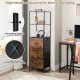 Freestanding vertical 3-drawer dresser in rustic brown with 3 shelves, featuring a sturdy steel frame for stability.