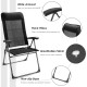 Portable black patio folding chair with adjustable headrest and breathable fabric, perfect for outdoor dining and.
