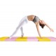Gymnastics tumbling mat in pink and yellow, featuring high-density foam for cushioning and non-slip PU leather surface.