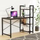 Compact 47.5-inch writing desk with 4-tier shelves, adjustable legs, and X-shape iron frame for stability and storage.