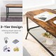 2-tier industrial coffee table with rustic brown octagonal tabletop and metal mesh shelf for living room storage and.