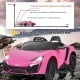 Pink 12V electric vehicle with remote control, LED lights, and safety features for kids' outdoor fun and comfort.
