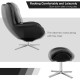 Black 360° swivel leather lounge chair with ottoman, featuring an aluminum base for comfort and stability in any living.
