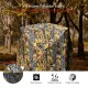 3-person portable tent with vivid wood camouflage, made of premium polyester fabric, ideal for outdoor hunting.
