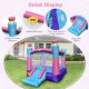 Princess theme inflatable castle with slide, basketball hoop, and mesh walls for safe outdoor fun for kids aged 3-10.