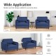 Accent oversized linen club armchair in navy with rubber wood legs and side pillows, ideal for home or office.