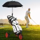 Folding 3 wheels golf push cart with adjustable handle and umbrella holder, designed for easy maneuverability on the.