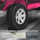 Close-up of the 12-inch big wheels with spring suspension on a pink 12V kids electric ride-on truck for smooth rides.